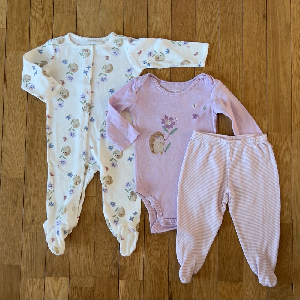 Carter's Floral Striped Hedgehog Pajamas Onesie Pants Set